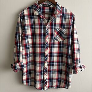 Men’s SSLR Plaid Button Down Shirt Size Small Red Blue White Casual Cotton